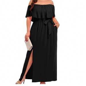 Pinup Fashion Women's Plus Size Off Shoulder Ruffle Formal Maxi Dress Black New